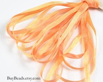 4 yards Silk Ribbon 4mm, Hand-dyed, Soft Apricot, SR4-031
