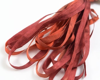 4 yards Silk Ribbon 4mm, Hand-dyed, Autumn Foliage, SR4-002