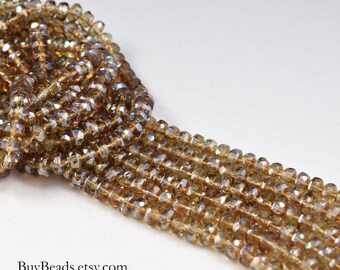 14" Strand Czech Crystals Rondelles, 5x3mm, Dark Brown