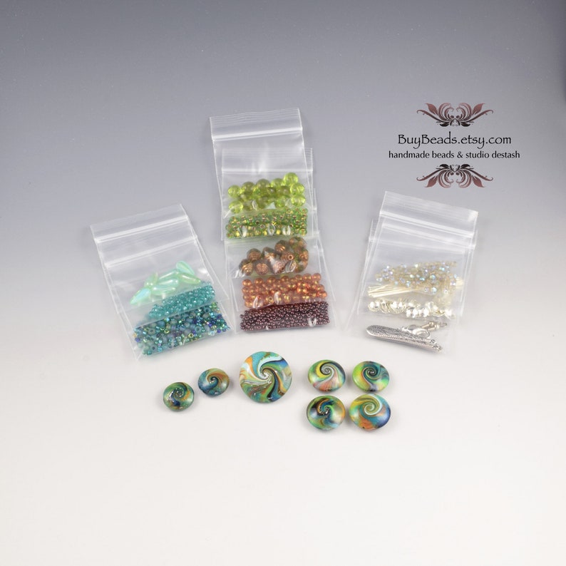 Olive Green Teal Blue Lentil Bead Kit #10 Silver Polymer Clay