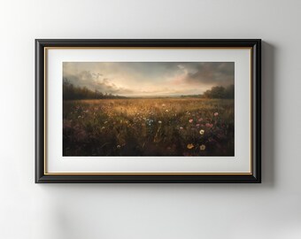 Vintage Wildflower Field Art Print: Rustic Landscape (Digital Download)