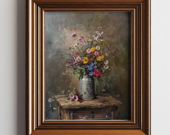 Vintage Style Floral Still Life Print: Moody Floral Painting (Digital Download)