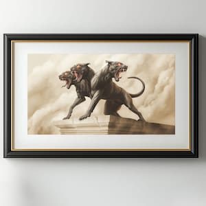 Cerbero, el guardián de tres cabezas del Hades de la mitología griega, Impresión de fantasía, Arte mitológico, Bestia mítica