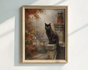Vintage Halloween Black Cat Art Print (Digital Download)