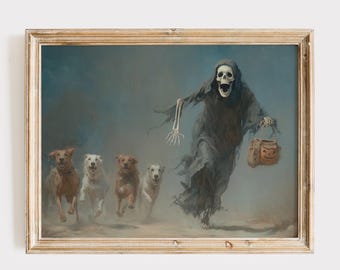 Vintage Halloween Skeleton Print, Dogs, Funny Spooky Decor (Digital Download)