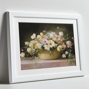 Vintage bloemenstillevenkunstdruk: humeurig boeket (digitale download)