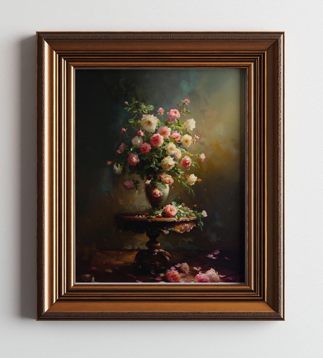 Vintage Rose Print: Moody Floral Painting (digital Download) - Etsy