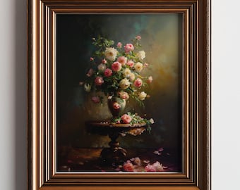 Vintage Rose Print: Moody Floral Painting (Digital Download)