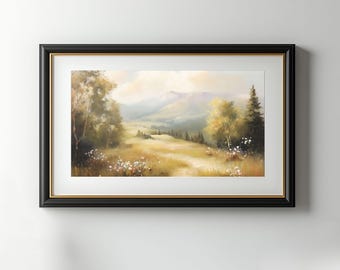 Vintage Wildflower Landscape Print: Rustic Scenic Art (Digital Download)