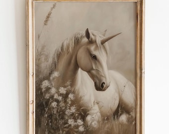 Vintage Style Unicorn Art Print: Mythical Fantasy Decor (Digital Download)