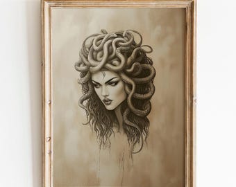 Medusa, la famosa gorgona de la mitología griega, impresión de fantasía, criatura mítica, decoración de fantasía
