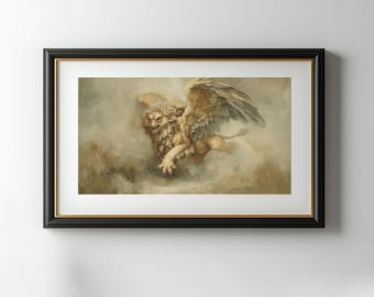 Griffin Art, Creatura mitologica, Stampa fantasy, Arte stravagante, Decorazione gotica