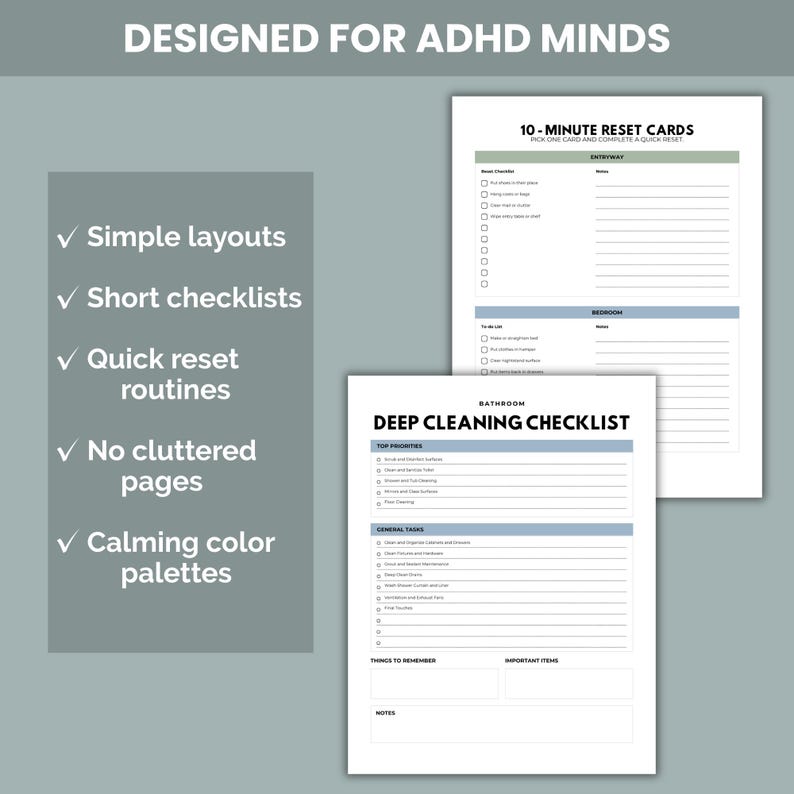 ADHD Cleaning Planner Binder Printable, Cleaning Checklist Planner