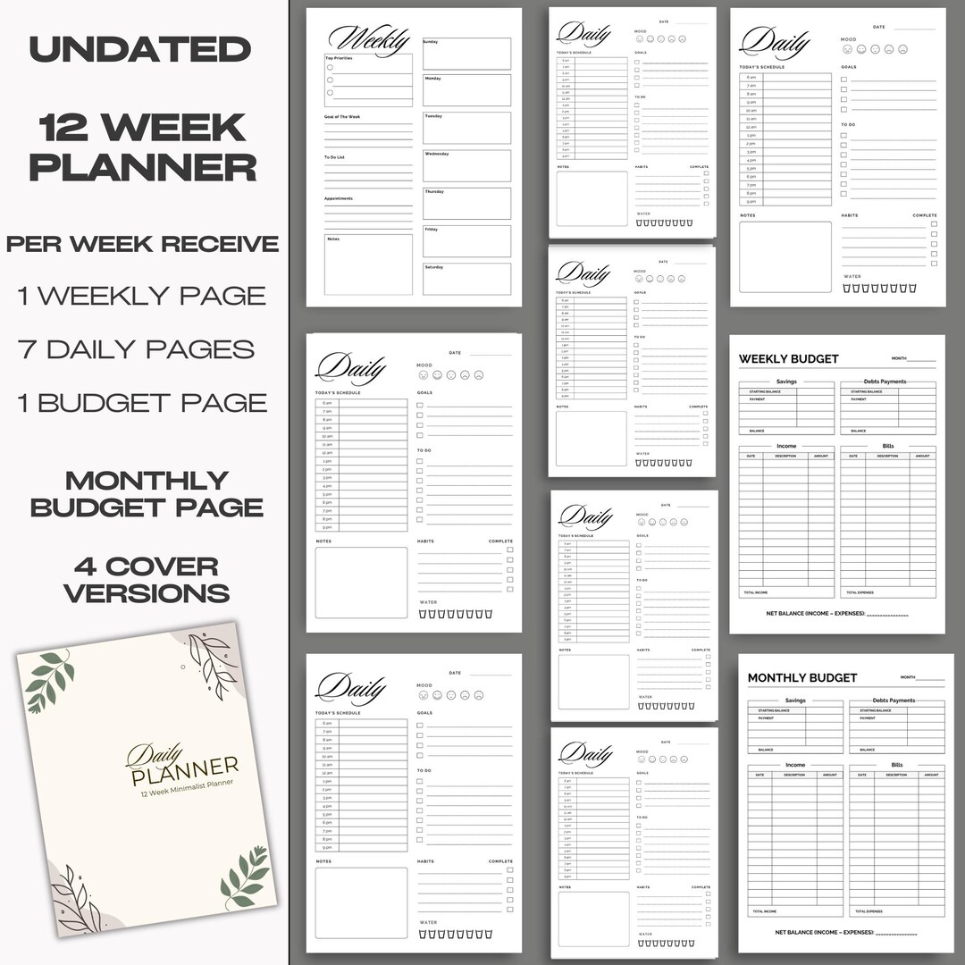 12 Week Undated Printable Planner for Women, Daily & Weekly Planning ...