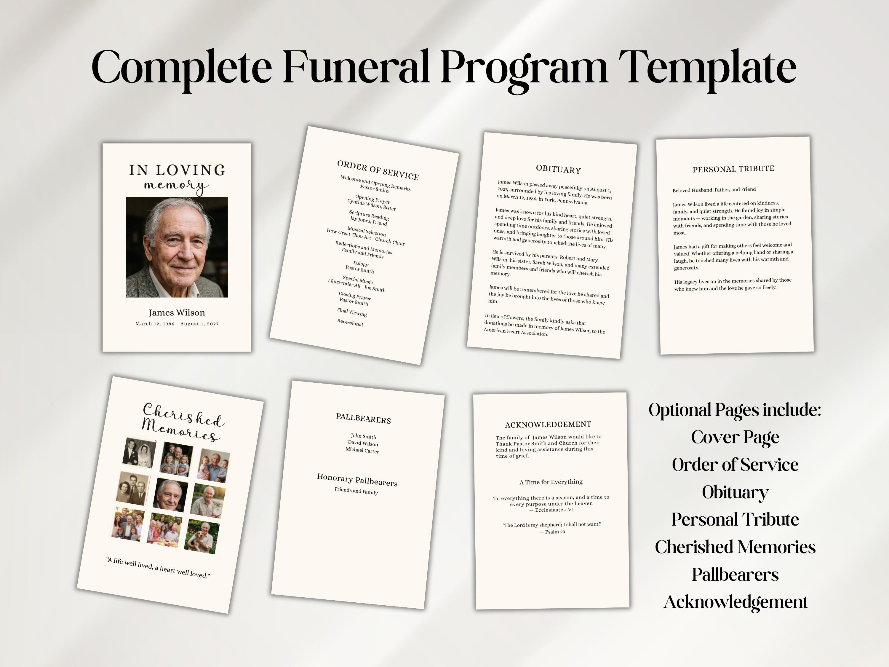 Editable Funeral Program Template Canva, Memorial Service Program ...