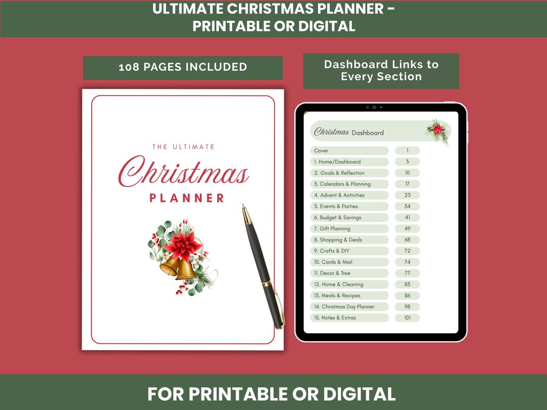 Ultimate Christmas Planner Printable or Digital | 108-page Holiday ...
