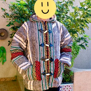 Moroccan Berber winter jacket, Moroccan vintage djallaba, handmade soft hoodie, cozy boho style Jabador for the cold days of winter.