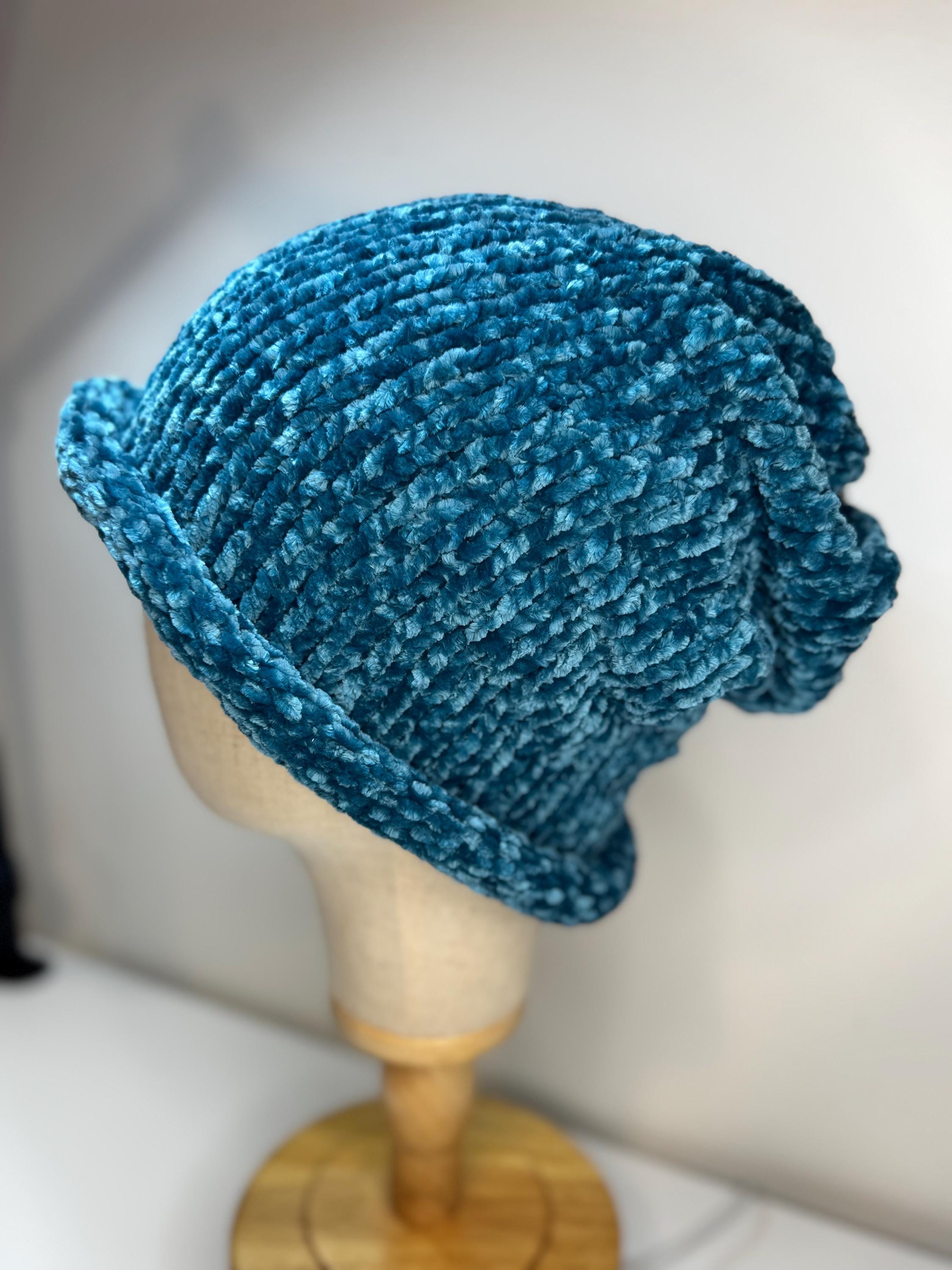 Handmade Teal Chenille Chunky Knit Beanie Slouchy Winter Hat Soft Plush Teal NEW Teal Slouchy Beanie - Etsy main image 2