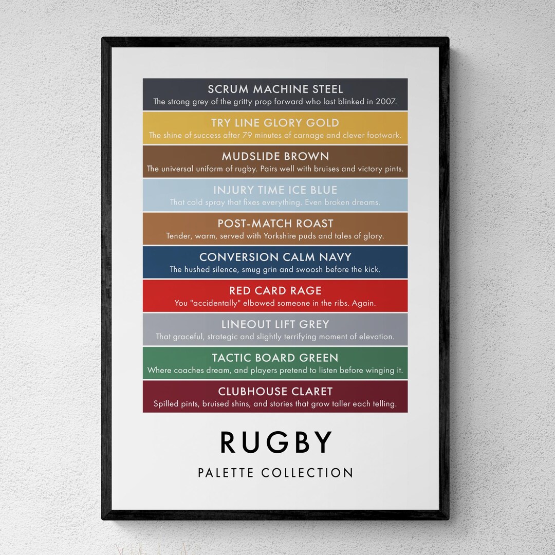 What Colour Is Rugy Rugby Colour Palette Print, Funny Sports Wall Art, Ball Games Poster ...