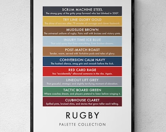 Rugby grappige kleurenpaletafdruk, sportcadeau, posterkunst aan de muur | Afdrukbare digitale download