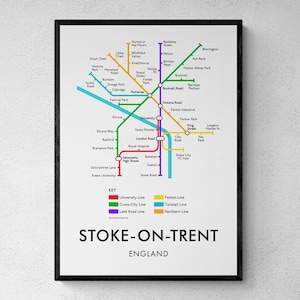 Stoke-on-Trent Tube Karte Druck, U-Bahn Karte Wand Kunst Geschenke | Druckbare digitale Datei