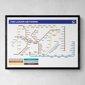 Lunar Network Tube Map Print, Planetary Satellites Wall Art, Metro Poster, Astronomy Gift | Printable Digital Download
