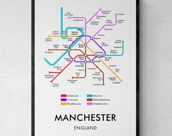 Manchester Tube Map Print, Underground Map Wall Art, Manchester Gift | Printable Digital Download