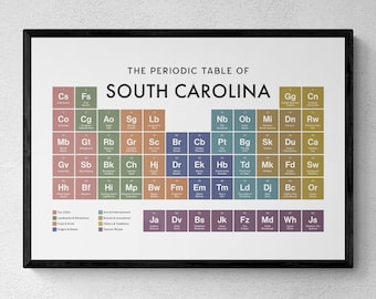 South Carolina Periodic Table Print, US State Wall Art, Southeastern USA Travel Gift