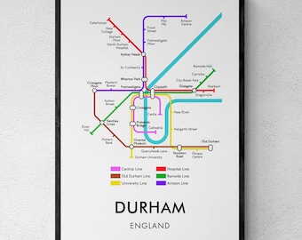 Durham Tube Map Print, Underground Map Wall Art, County Durham Gift | Printable Digital Download