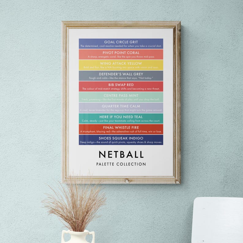Netball Colour Palette Print, Funny Sports Wall Art, Team Sport Poster ...