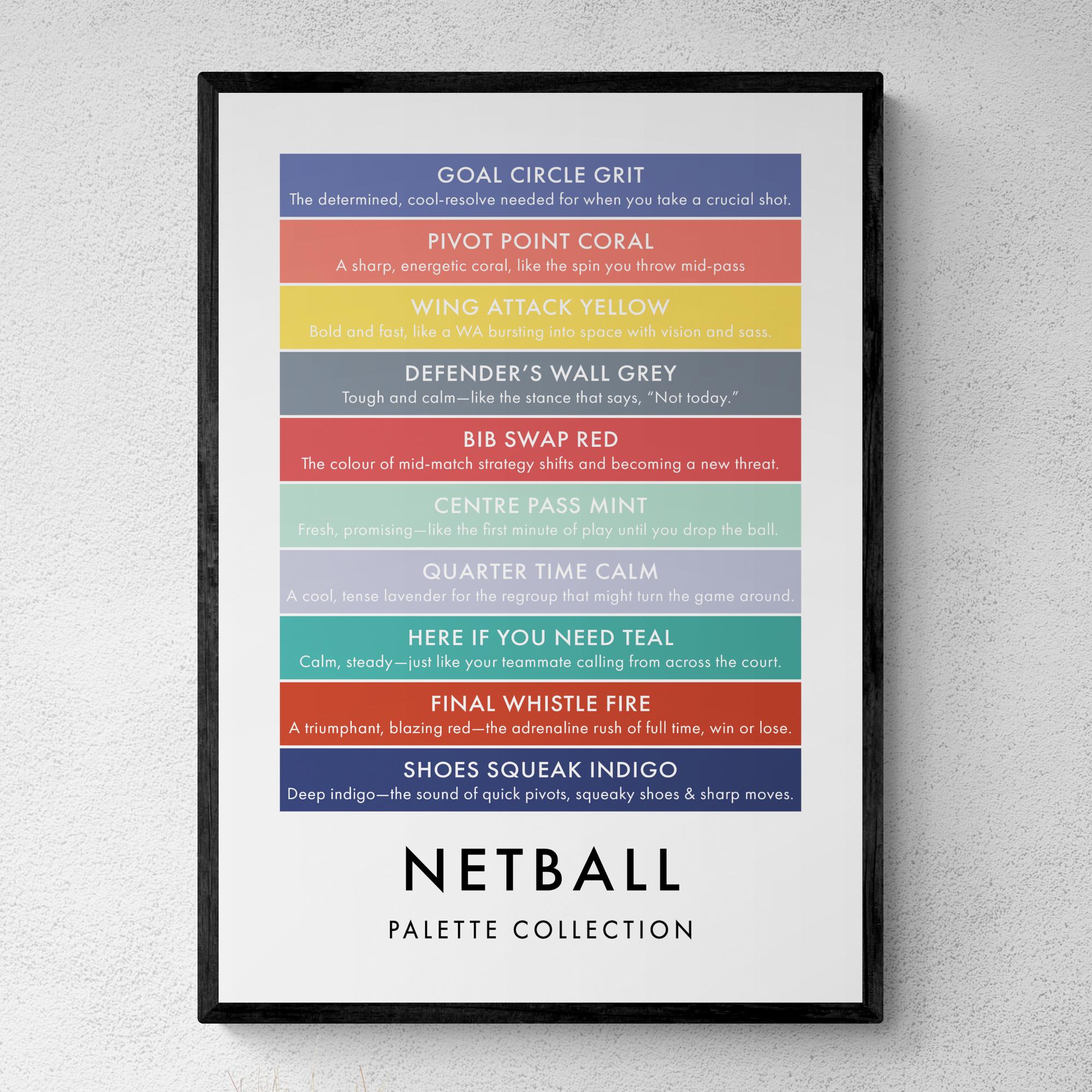 Netball Paint Netball Colour Palette Print, Funny Sports Wall Art, Team Sport Poster ...