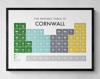 Cornwall Periodic Table Print, Coastal Wall Art, Educational Print, Cornish Gift | Printable Digital Download