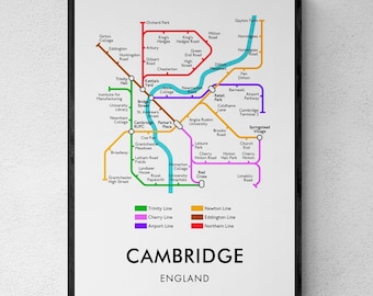 Cambridge Tube Map Print, Underground Map Wall Art, Student Gift | Printable Digital Download