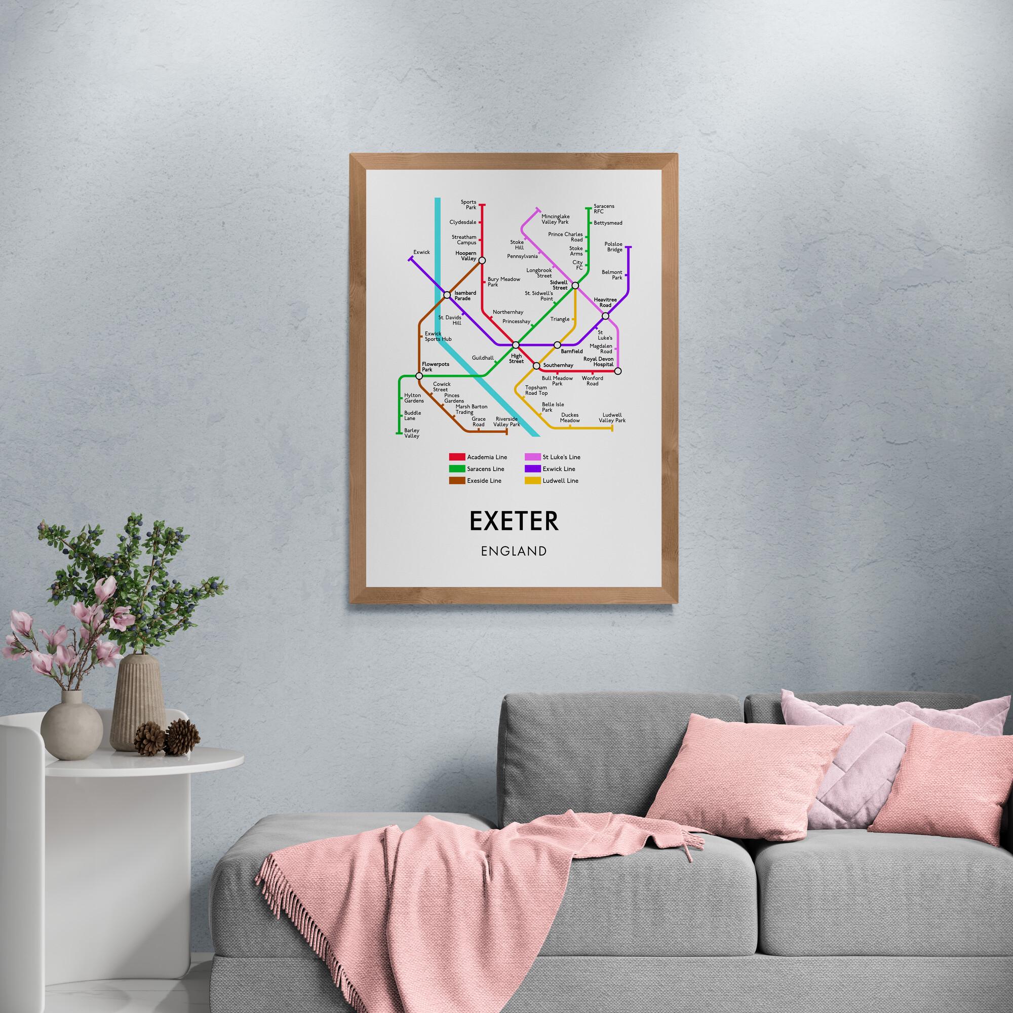 Exeter Tube Map Print, Underground Street Map Wall Art Gifts - Etsy UK