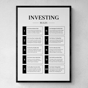 Investing Rules Print, Funny Stock Market Wall Art, Investor Gift | Printable Digital Download
