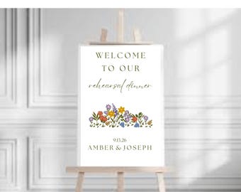 Editable Rehearsal Dinner Welcome Sign Template | Floral Night Before Wedding Sign