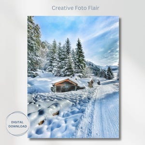 Wengen Winter Schnee Szene druckbare Kunst | Postkarte Hübsche Schweiz Digitaler Download| Gemütliche Berghütte Fotografie | Reise-Memory
