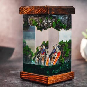 Gu.nd.am robot  Resin Lamp, diorama epoxy night light, wood resin lamp, robot night light, gift for him, gift fot son, christmas gift