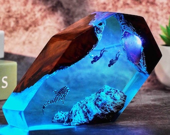 Große Walhai Lampe, Kraken Schiffbruch Nachtlicht, Benutzerdefinierte Harz Holz Lampe, Einzigartiges Schreibtisch Dekor Geschenk, Geschenk für Kind, Hauptdekoration Lichter