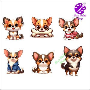 Chihuahua PNG Bundle - 6 Cute Dog Designs - Pet Digital Art - Dog Mom Gift - Small Dog Clipart - Instant Download