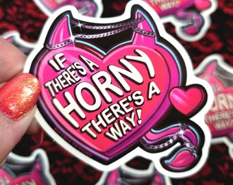 Glossy Horny Devil Vinyl Sticker – Alt Queer Humor, 3"