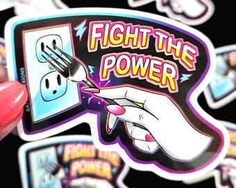 Fight the Power Sticker: Funny Retro Comic Vinyl Decal, Glossy Sticker