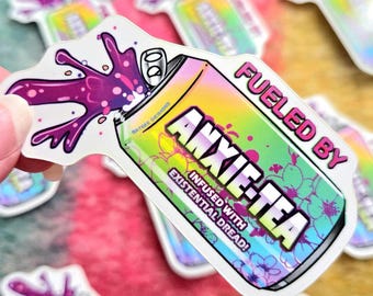 Adesivo in vinile "Tè ansiolitico" / Divertente sulla salute mentale e l'angoscia esistenziale
