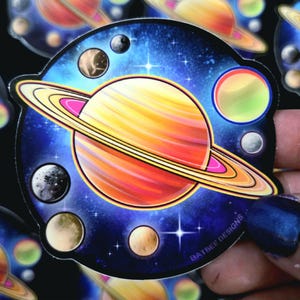 Glossy Celestial Bodies Sticker | Colorful Space Vinyl Decal | Planet Aesthetic | Cosmic Galaxy Art