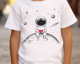 Camiseta infantil de astronauta para San Valentín, camiseta con estampado de la luna