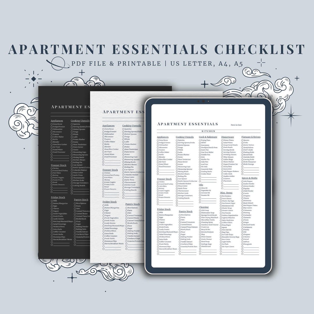 New Home Essentials Printable Moving Checklist First Apartment Must ...