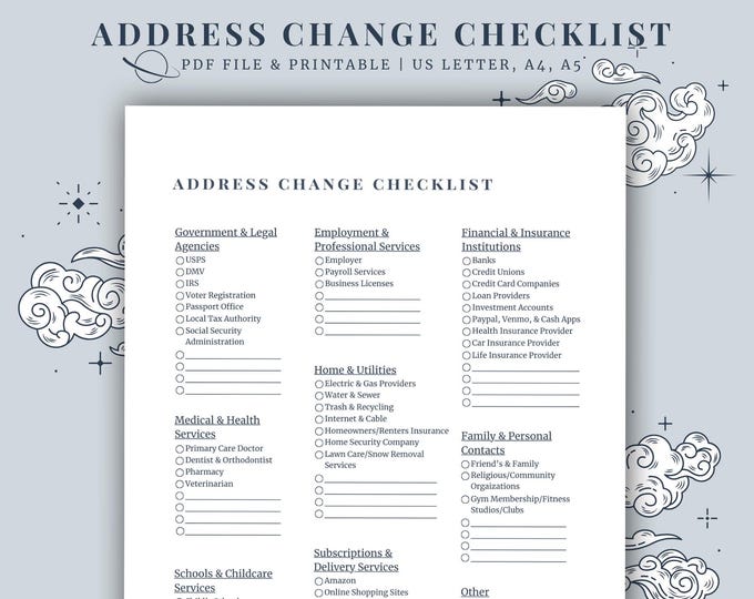 Updates Printable Address Change Checklist Update Planner Moving Organization Home Change ...