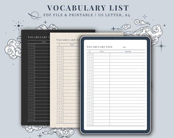 Libro de ejercicios de vocabulario Lista de términos para el desarrollo del lenguaje imprimible Ayuda para el estudio Recurso de aprendizaje de inglés Hoja de práctica de palabras académicas Guía educativa