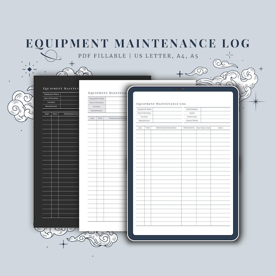 Equipment Maintenance Log Editable Tracking Sheet for Homeowners Trades Workers Contractors Service Record Repair Schedule Digital PDF File