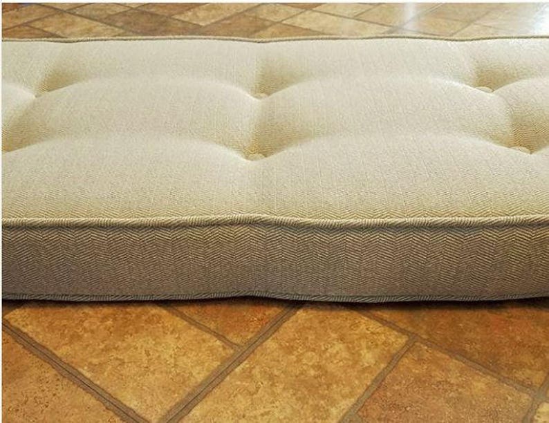 Custom Bench Cushion With Piping and Buttons Rustic Weaved Etsy